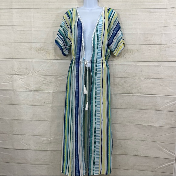 CUPSHE Striped Maxi Short Sleeve Coverup - Picture 1 of 12